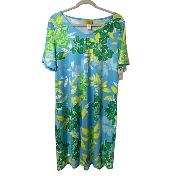 NWT Ruby Rd V Neck Short Sleeve Swing Hawaiian Floral Print Dress Size Small - Picture 3 of 6